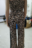 Leopard Print Casual Leopard Print Patchwork Backless Strapless Two Pieces