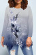 Blue Casual Daily Floral Print Gradient Irregular Contrast O Neck Tops