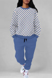 Pink Casual Street Plaid Ombre Print Pocket Lace Up Contrast O Neck Long Sleeve Two Pieces