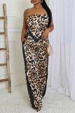 Leopard Print Casual Leopard Print Patchwork Backless Strapless Two Pieces