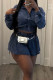 Navy Blue Casual Solid Color Patchwork Zipper Zipper Collar Long Sleeve Two Pieces