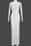 White Elegant Solid Color Patchwork Backless Strap Design Asymmetrical Collar Two Pieces