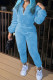 Sky Blue Casual Solid Color Patchwork Zipper Zipper Collar Long Sleeve Two Pieces