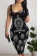 Black And White Sexy Street Geometric Print Contrast U Neck Printed Dresses