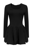 Leopard Print Casual Solid Color Basic U Neck Long Sleeve Dresses