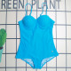 Blue Sportswear Letters Hollow Out Patchwork Swimwears