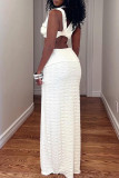 White Elegant Solid Color Patchwork Backless Strap Design Asymmetrical Collar Two Pieces