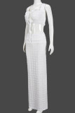 White Elegant Solid Color Patchwork Backless Strap Design Asymmetrical Collar Two Pieces