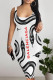 White Sexy Letter Print snake U Neck Printed Dresses