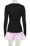 Black Sexy Solid Color Hollow Out Patchwork Asymmetrical Collar A Line Dresses