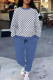 Royal Blue Casual Street Plaid Ombre Print Pocket Lace Up Contrast O Neck Long Sleeve Two Pieces