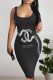Black Casual Daily Letter Print U Neck Printed Dresses