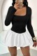 Black White Casual Solid Color Basic U Neck Long Sleeve Dresses