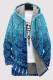 Peacock Blue Casual Striped Print Gradient Pocket Zipper Contrast Fleece-lined Hooded Outerwear