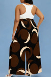 White Casual Print Pocket Patchwork Loose Mid Waist Wide Leg Full Print Bottoms