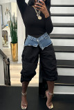 Army Green Casual Patchwork Pocket Regular High Waist Conventional Patchwork Trousers