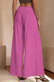 Red Casual Solid Color Pocket Patchwork Loose Mid Waist Wide Leg Patchwork Bottoms