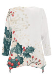 Red Casual Daily Floral Print Irregular Contrast O Neck Tops