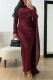 Burgundy Elegant Solid Color Patchwork O Neck Long Dresses