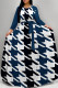 Navy Blue Daily Elegant Geometric Print Lace Up Contrast O Neck Printed Dresses