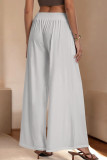 Red Casual Solid Color Pocket Patchwork Loose Mid Waist Wide Leg Patchwork Bottoms