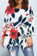 Red Casual Daily Floral Print Irregular Contrast O Neck Tops