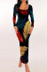 Blue Red Casual Print Patchwork U Neck Long Dresses