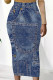The cowboy blue Casual Street Flowers Heart Shaped Faux Denim Print Contrast Regular High Waist Full Print Bottoms