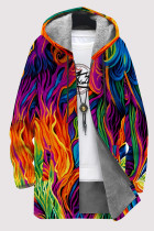 Rainbow Color Casual Striped Print Gradient Pocket Zipper Contrast Fleece-lined Hooded Outerwear