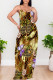 Brown Sexy Plaid Butterfly Chain print Contrast V Neck Printed Dresses