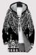 Black Casual Geometric Print Pocket Zipper Contrast Fleece-lined Hooded Outerwear