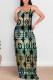 Green Sexy Letter Print Gradient Contrast V Neck Printed Dresses