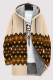 Apricot Casual Geometric Print Pocket Zipper Contrast Fleece-lined Hooded Outerwear