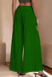 Red Casual Solid Color Pocket Patchwork Loose Mid Waist Wide Leg Patchwork Bottoms