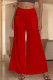 Red Casual Solid Color Pocket Patchwork Loose Mid Waist Wide Leg Patchwork Bottoms