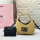 Black Casual Vacation Letters Patchwork Weave Bags