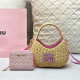 Pink Casual Vacation Letters Patchwork Weave Bags