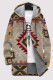 Khaki Casual Geometric Print Pocket Zipper Contrast Fleece-lined Hooded Outerwear