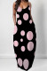 Black Pink Sexy Geometric Print Polka Dot Pocket Contrast V Neck Printed Dresses