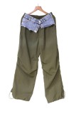 Army Green Casual Patchwork Pocket Regular High Waist Conventional Patchwork Trousers