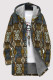 Coffee Casual Geometric Print Pocket Zipper Contrast Fleece-lined Hooded Outerwear
