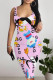Pink Purple Sexy Street Letter Print Cartoon Contrast U Neck Printed Dresses
