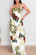 Beige Sexy Daily Cartoon Print Letters Gradient Contrast V Neck Printed Dresses