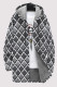 White Grey Casual Geometric Print Pocket Zipper Contrast Fleece-lined Hooded Outerwear