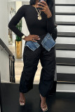 Army Green Casual Patchwork Pocket Regular High Waist Conventional Patchwork Trousers