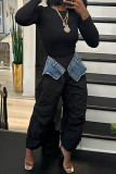Army Green Casual Patchwork Pocket Regular High Waist Conventional Patchwork Trousers