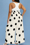 White Casual Print Pocket Patchwork Loose Mid Waist Wide Leg Full Print Bottoms