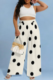 White Casual Print Pocket Patchwork Loose Mid Waist Wide Leg Full Print Bottoms