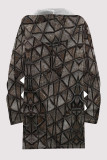 Black Casual Geometric Print Pocket Zipper Contrast Fleece-lined Hooded Outerwear
