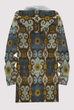 Black Casual Geometric Print Pocket Zipper Contrast Fleece-lined Hooded Outerwear